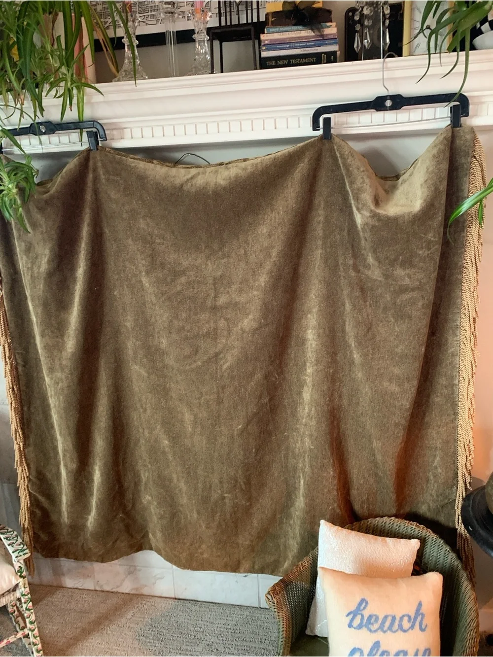 Vintage Heavy jacquard woven throw blanket Thick Braided Fringe 57”x52”